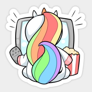 Kawaii unicorn watching tv Sticker